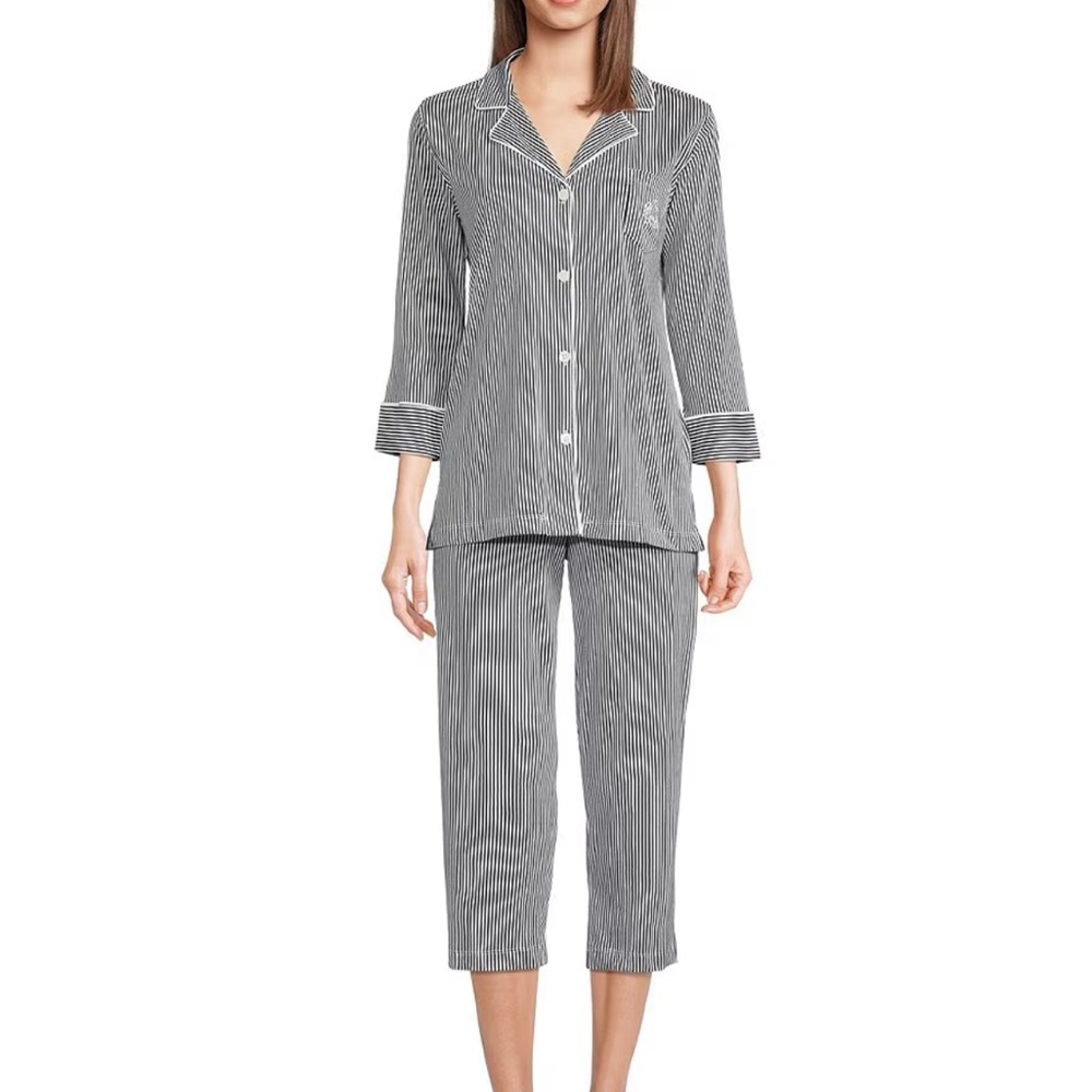 Lauren Ralph Lauren Black and White Striped Pajama Set